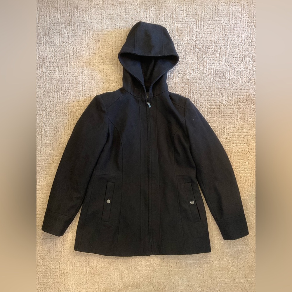 ♠️♦️London Fog Wool Blend Hooded Lined Zip Coat S EUC Old Money Timeless